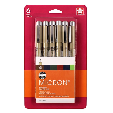 Sakura Pigma Micron Pen Tip 05, 6 pc set assorted Heritage/Earth colors, 6PK 30069